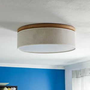Discount BRITOP Plafonnier Canvas, beige, bois de chêne, Ø 48 cm, E27