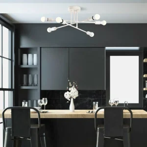 New Opviq Plafonnier Flower 177, blanc crème, métal, à 6 lampes
