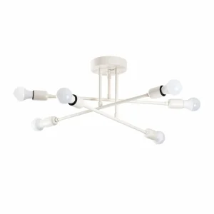 New Opviq Plafonnier Flower 177, blanc crème, métal, à 6 lampes