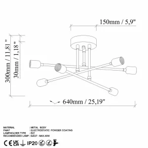 New Opviq Plafonnier Flower 177, blanc crème, métal, à 6 lampes