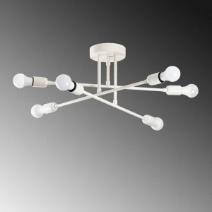 New Opviq Plafonnier Flower 177, blanc crème, métal, à 6 lampes