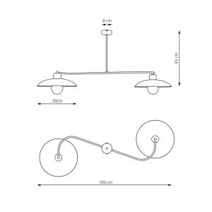 New EMIBIG LIGHTING Plafonnier Foster, à 2 lampes, 100 cm, blanc, métal, E27