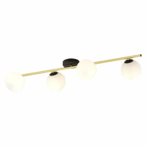 Discount Euluna Plafonnier Glassy 4 lampes linéaire noir/or/opale