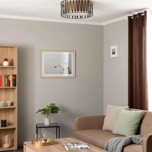 Hot TK Lighting Plafonnier Harmony, noir, Jute Natur, Ø 50 cm