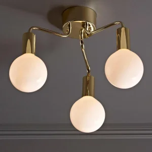 Discount Markslöjd Plafonnier History, à 3 lampes, couleur laiton, verre