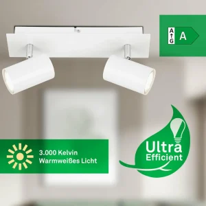Discount Briloner Plafonnier Isil A, blanc, à 2 lampes, métal, orientable