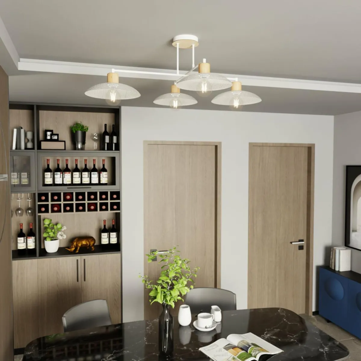 plafonnier_kobe___lampes_acier_bois_blanc_1.webp Fashion EMIBIG LIGHTING Plafonnier Kobe à 4 lampes, acier, bois, blanc