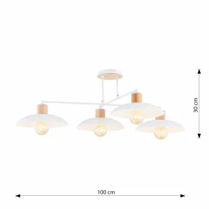 Fashion EMIBIG LIGHTING Plafonnier Kobe à 4 lampes, acier, bois, blanc