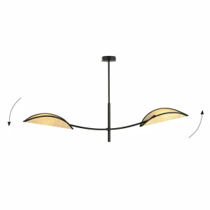 Outlet EMIBIG LIGHTING Plafonnier Lotus, noir/aspect rotin, à 2 lampes