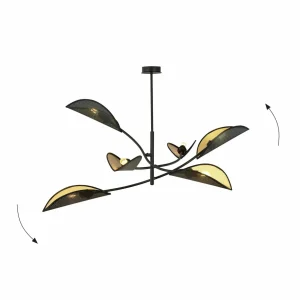 Clearance Euluna Plafonnier Lotus, noir/doré, à 6 lampes