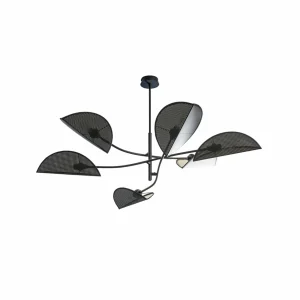 Clearance Euluna Plafonnier Lotus, noir/doré, à 6 lampes