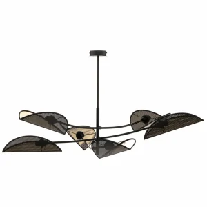 Clearance Euluna Plafonnier Lotus, noir/doré, à 6 lampes