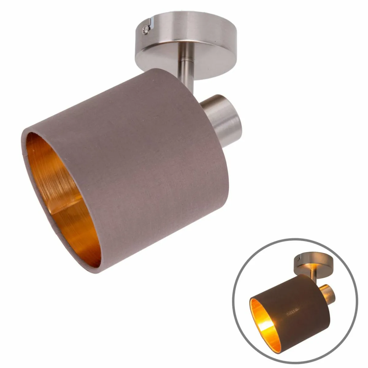plafonnier_maron__une_lampe_tissu_brundor_5.webp Best Näve Plafonnier Maron à une lampe tissu, brun/doré