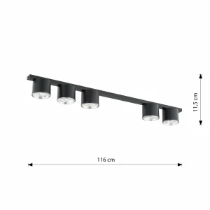 Store EMIBIG LIGHTING Plafonnier Nano, noir, à 5 lampes, métal
