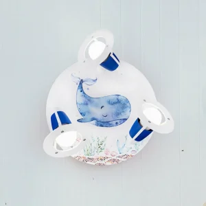 Clearance Elobra Plafonnier Paul Pottwal, blanc-bleu, Ø 29 cm, à 3 lampes