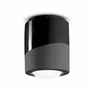 Clearance Ferroluce Plafonnier PI, cylindrique, Ø 12,5 cm noir