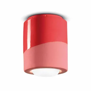 Hot Ferroluce Plafonnier PI, cylindrique, Ø 12,5 cm, rouge