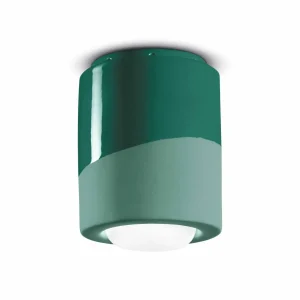Hot Ferroluce Plafonnier PI, cylindrique, Ø 12,5 cm vert