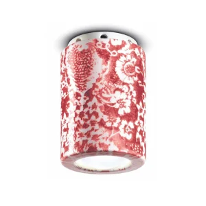 Store Ferroluce Plafonnier PI, motif floral, Ø 8,5 cm rouge / blanc