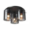 Clearance Brilliant Plafonnier Riffelini, Ø 37 cm, gris fumé, 3 lampes, verre
