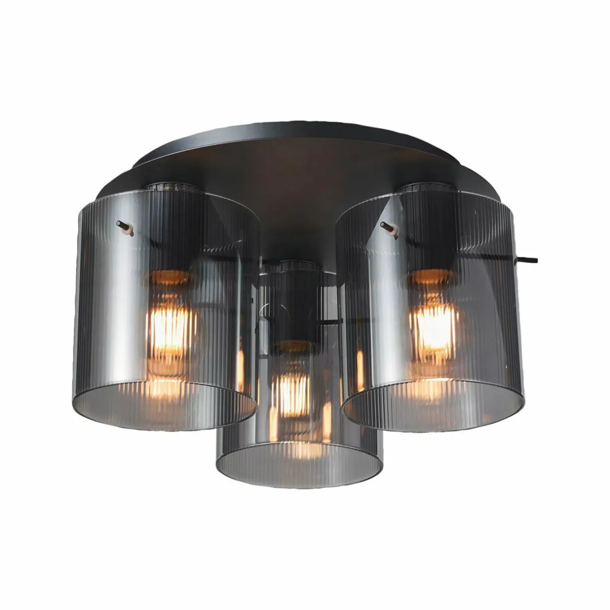 plafonnier_riffelini___cm_gris_fum__lampes_verre_0.webp Clearance Brilliant Plafonnier Riffelini, Ø 37 cm, gris fumé, 3 lampes, verre