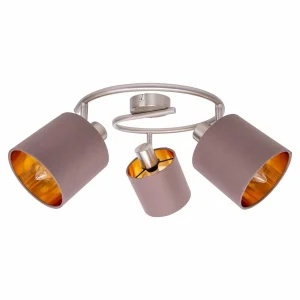 Best Sale Näve Plafonnier rond Maron à 3 lampes tissu, brun/doré