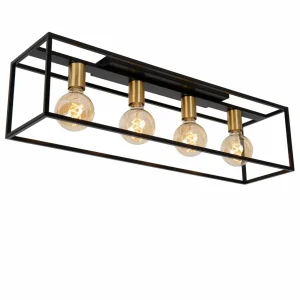 Hot Lucide Plafonnier Ruben, noir, 90 cm, 4 lampes, métal, E27