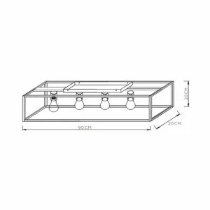 Hot Lucide Plafonnier Ruben, noir, 90 cm, 4 lampes, métal, E27