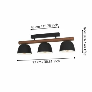 Best Sale EGLO Plafonnier Sherburn, longueur 80 cm, noir/brun, à 3 lampes