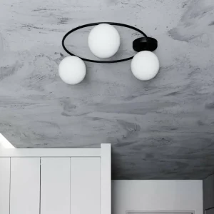 Fashion EMIBIG LIGHTING Plafonnier Sopra, blanc opalin/noir, verre, E14