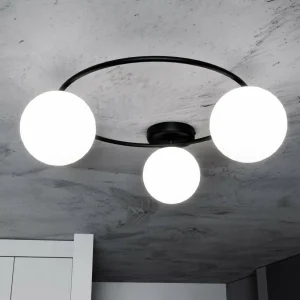 Fashion EMIBIG LIGHTING Plafonnier Sopra, blanc opalin/noir, verre, E14