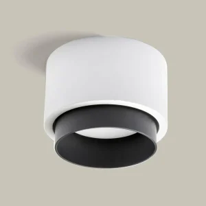 Online TECNICO by Sforzin Plafonnier Syme, blanc/noir, rond, Ø 11 cm, plâtre, GX53