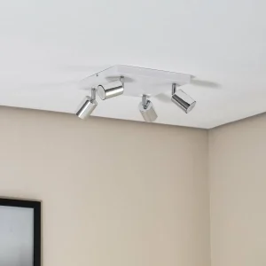Online HELAM Plafonnier Tune II, blanc/chrome, métal, 4 lampes, carré