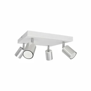 Online HELAM Plafonnier Tune II, blanc/chrome, métal, 4 lampes, carré