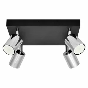 Best Sale HELAM Plafonnier Tune II, noir/chrome, métal, 4 lampes, carré