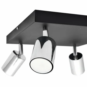 Best Sale HELAM Plafonnier Tune II, noir/chrome, métal, 4 lampes, carré