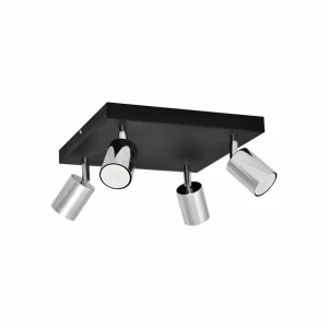Best Sale HELAM Plafonnier Tune II, noir/chrome, métal, 4 lampes, carré
