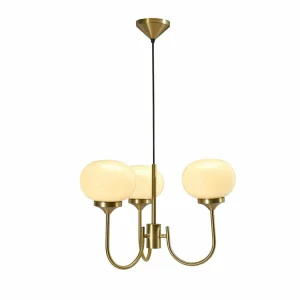 Flash Sale PR Home Lustre Elsy laiton verre crème à 3 lampes