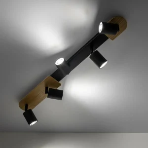 Hot TK Lighting Spot pour plafond Cover Wood, à 5 lampes