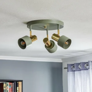 Fashion Argon Spot pour plafond Destin, à 3 lampes, vert/laiton