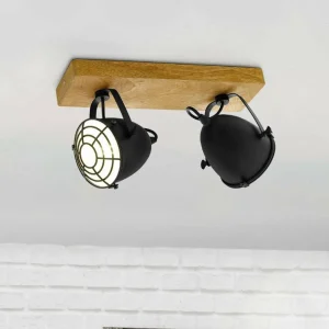 New EGLO Spot pour plafond Gatebeck, bois/noir, 2 lampes, bois