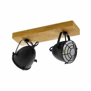 New EGLO Spot pour plafond Gatebeck, bois/noir, 2 lampes, bois