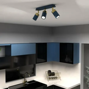 Clearance Eko-Light Spot pour plafond Joker, à trois lampes, bleu-doré