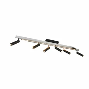 Discount Trio Lighting Spot pour plafond LED Zeno, 6 spots, aluminium brossé/noir, métal