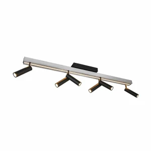 Discount Trio Lighting Spot pour plafond LED Zeno, 6 spots, aluminium brossé/noir, métal