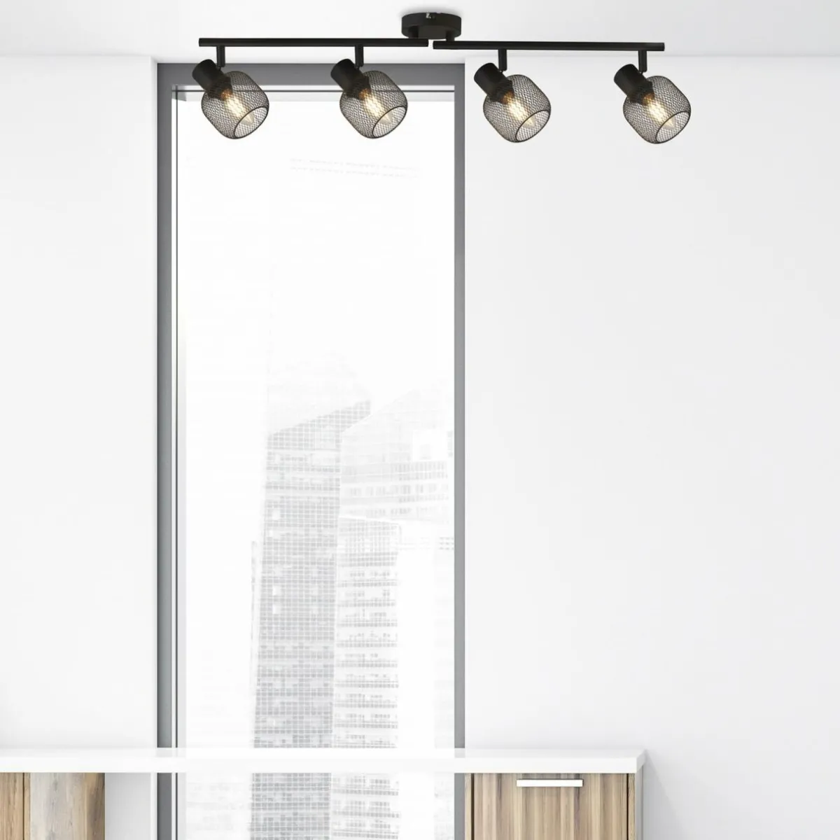spot_pour_plafond_meshy_noir_mtal__lampes_e__cm_0.webp Sale Searchlight Spot pour plafond Meshy, noir, métal, 4 lampes, E14, 79 cm