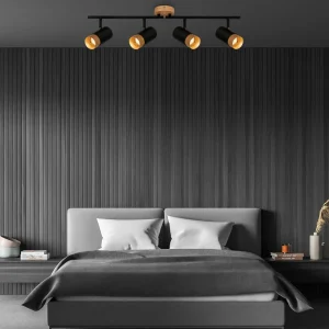 Best Sale Briloner Spot pour plafond Plek GU10 noir/bois à 4 lampes
