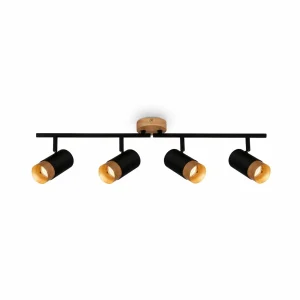 Best Sale Briloner Spot pour plafond Plek GU10 noir/bois à 4 lampes