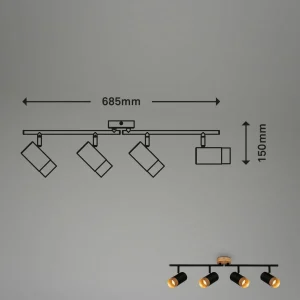 Best Sale Briloner Spot pour plafond Plek GU10 noir/bois à 4 lampes