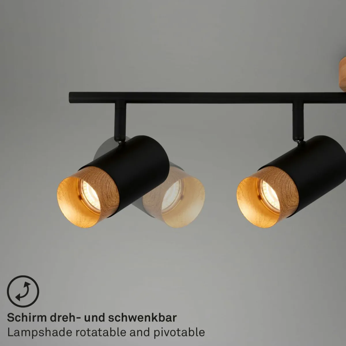 spot_pour_plafond_plek_gu_noirbois___lampes_3.webp Best Sale Briloner Spot pour plafond Plek GU10 noir/bois à 4 lampes